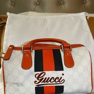 Gucci White and Orange Satchel Bag